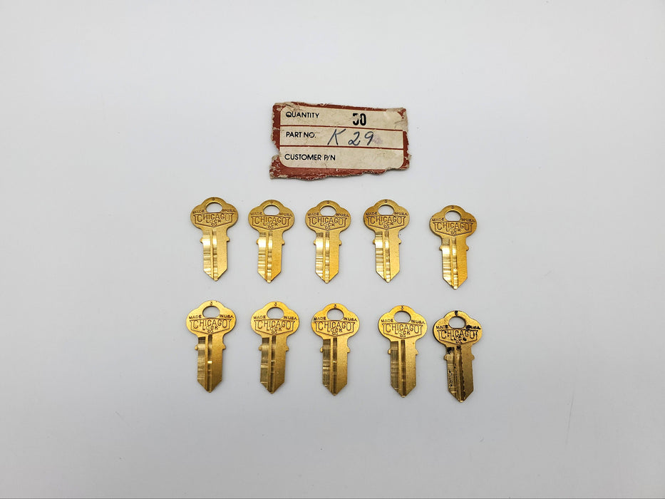 10x Chicago Lock Co. K 29 Key Blanks Off Center Right Brass USA Made NOS
