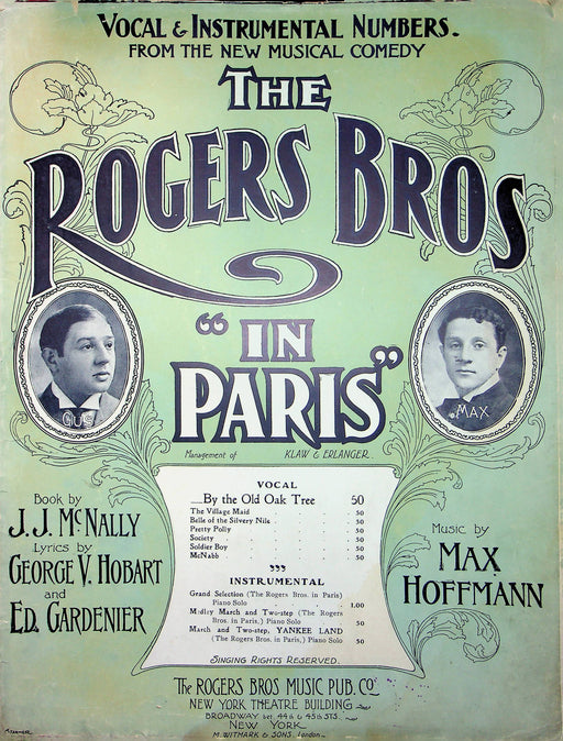 The Rogers Bros In Paris Antique Sheet Music By The Old Oak Tree Hobart Hoffman 1