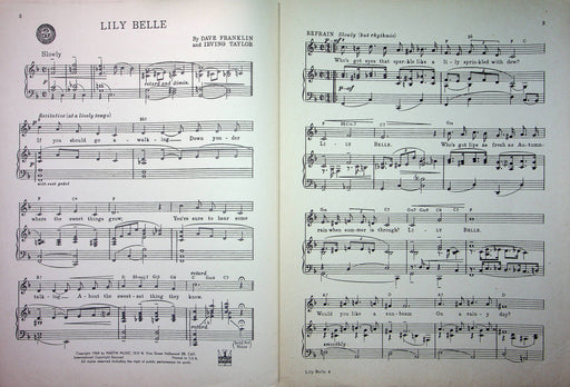 The Pied Pipers Sheet Music Lily Belle 1945 Dave Franklin Irving Taylor Martin 2