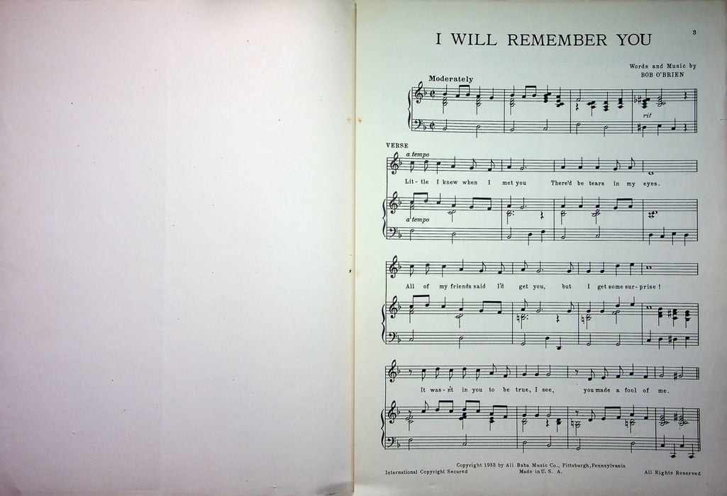 Tony Domain Sheet Music I Will Remember You 1953 Bob O'Brien Signed Piano Vocal 2