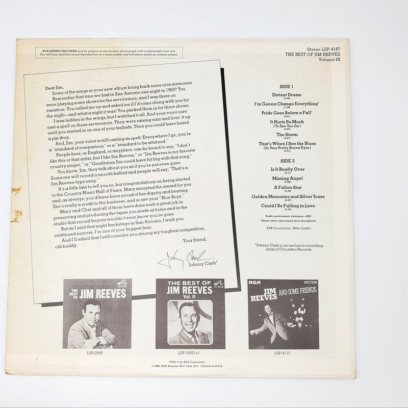 The Best Of Jim Reeves Volume III LP Record RCA Victor 1969 LSP-4187 2