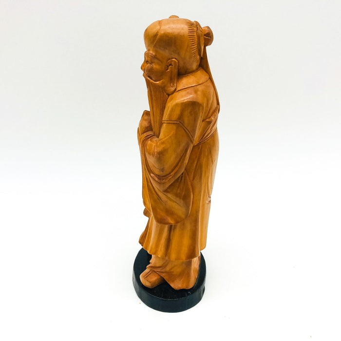 Hand Carved Wood Confucious Statue Figurine Bearded Immortal Chinease Vintage