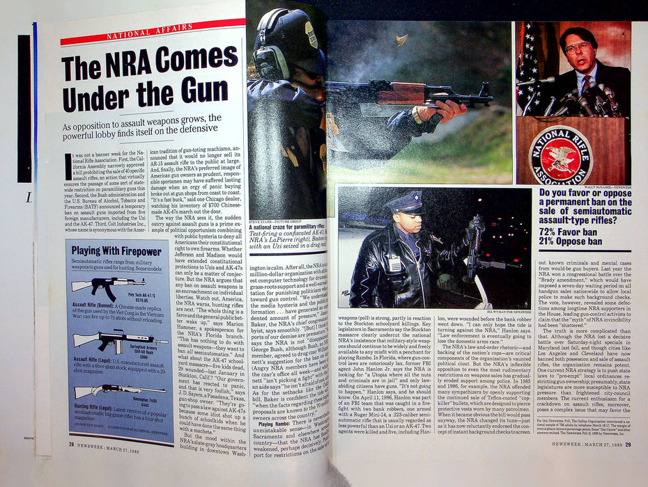 Newsweek Magazine March 27 1989 National Rifle Association NRA Bush Assualt Ban