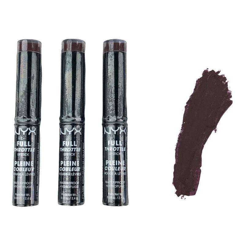 NYX Full Throttle Lipstick Night Crawler Purple Black Matte FTLS 06 Lot of 3