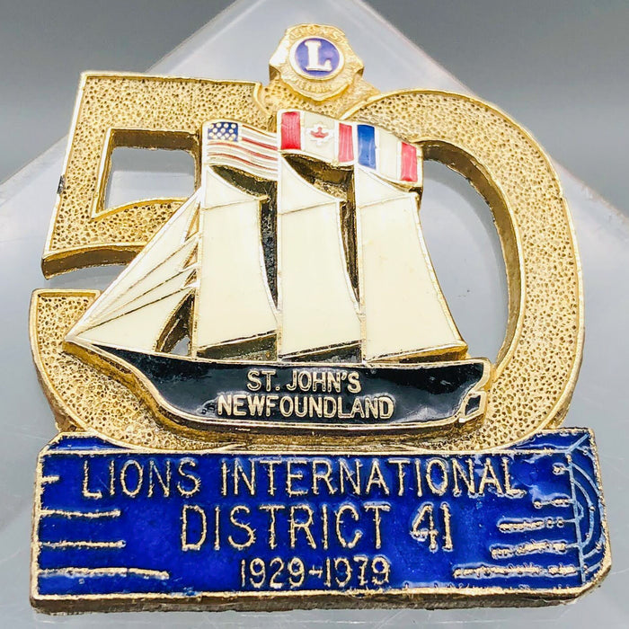 Vintage Lions Club Lapel Pin Pinback St Johns Newfoundland 50th Anniversary Boat