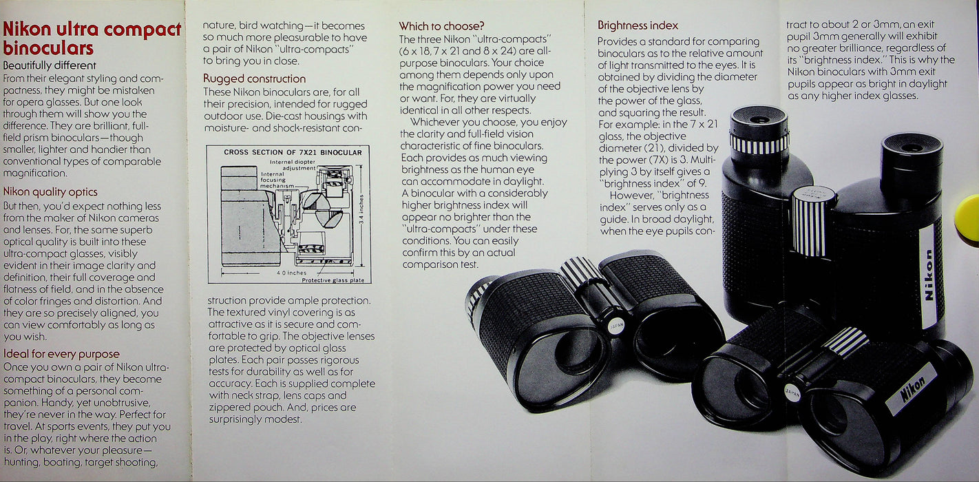 1976 Nikon 3x Theatre & Sports Binoculars Brochure Ultra-Compact