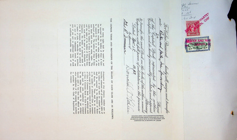 Reiter Dairy Company Stock Certificate Bond Scripophilly Akron Ohio 1965 No 234