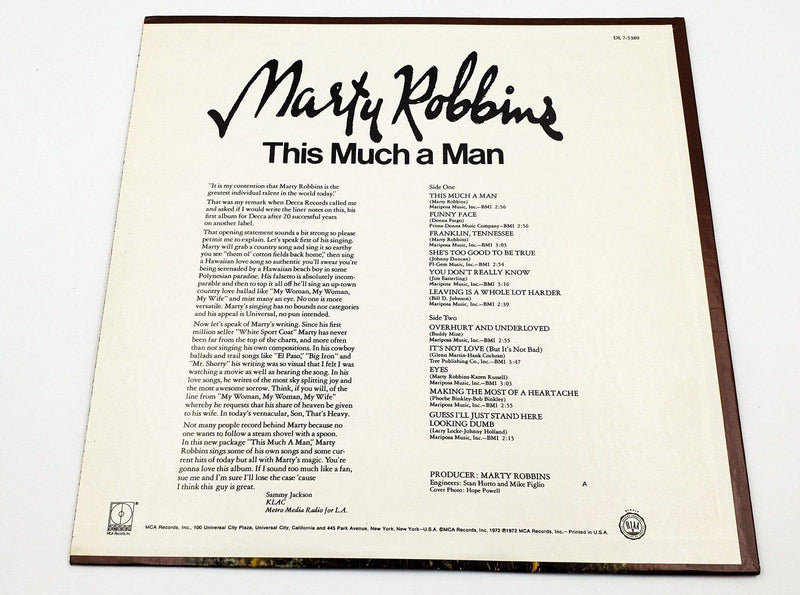 Marty Robbins This Much A Man 33 RPM LP Record Decca 1972 2