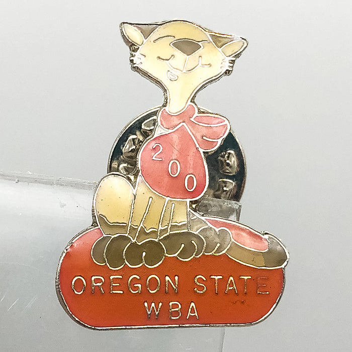 Womens Bowling Association Pin Pinback WBA Oregon State 200 Game Kitty Cat