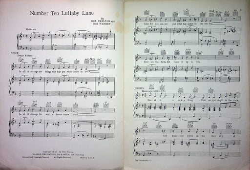 Number Ten Lullaby Lane Bob Carlton Sheet Music Song Lyrics 1940 Bob Warren 2