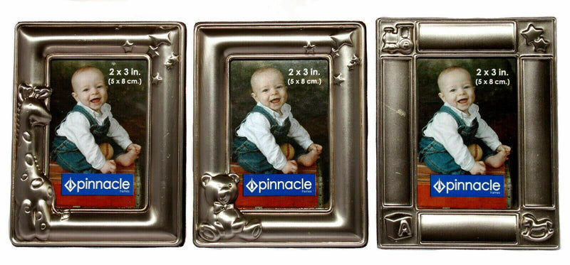 Pinnacle Mini Baby Picture Decorative Frames Pewter 2" x 3" Lot of 3