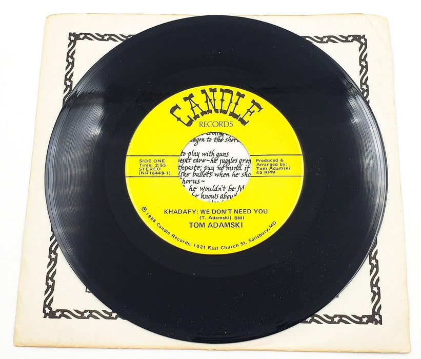 Tom Adamski Khadafy We Don't Need You 45 RPM Single Record Candle 1986 NR16449 3