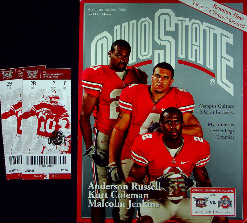 OSU Buckeye Football Program Sep 20 2008 Vs. Troy Trojans PLUS 2 Gameday Tickets