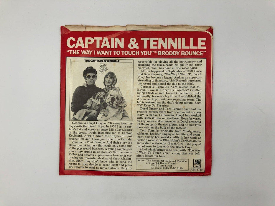 Captain & Tennille The Way I Want to Touch You Record 45 Single 1725-S A&M 1975 2
