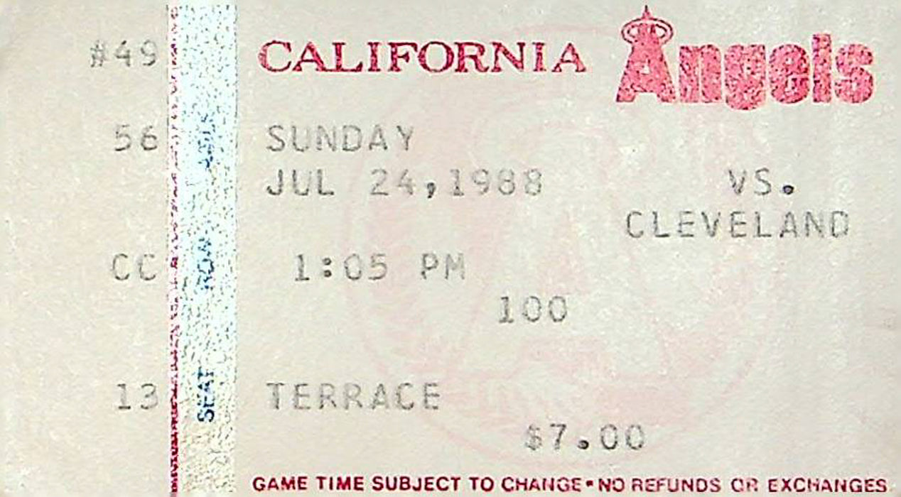 California Angels MLB Baseball Game Ticket Stub Jul 1988 Vs Cleveland Indians 13