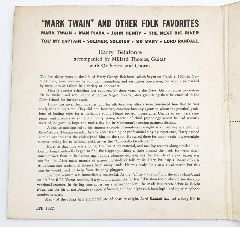 Harry Belafonte Mark Twain And Other Folk Favorites 45 RPM 2x EP Record RCA 1954 2