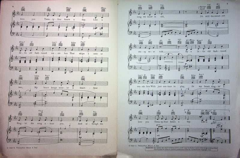 Sweet Surrender Sheet Music 24 Hours A Day Music Box Song 1935 Hanley Swanstrom 3
