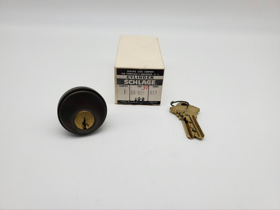 Schlage Mortise Lock Cylinder 1" Length 26-021 C Keyway Oiled Bronze Bronze NOS