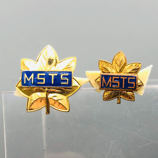 Pair Military Sea Transport Service Pins Pinback M. S. T. S. Gemsco NY Oak Leaf 2