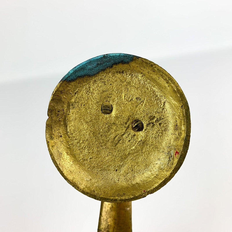 Vintage Brass Peacock Bird With Red Incised Details Long Tail Signed India 4" 12