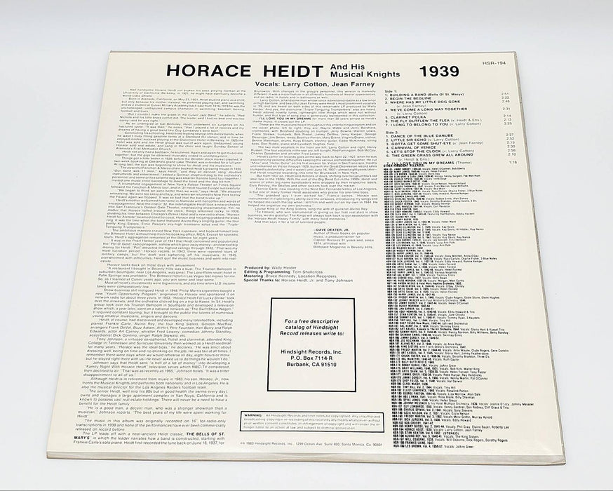 Horace Heidt & His Musical Knights The Uncollected LP Record Hindsight 1983 2