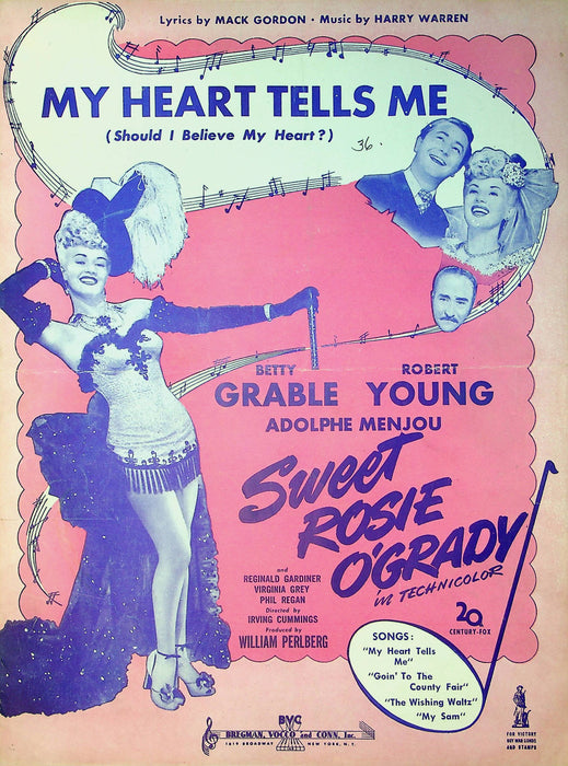 Sweet Rosie O'Grady Sheet Music My Heart Tells Me Betty Grable Gordon Warren 1