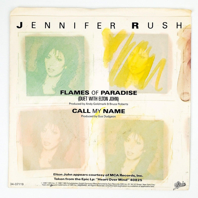 Jennifer Rush Flames of Paradise w/ Elton John Record 45 Single 15-08471 1987 2