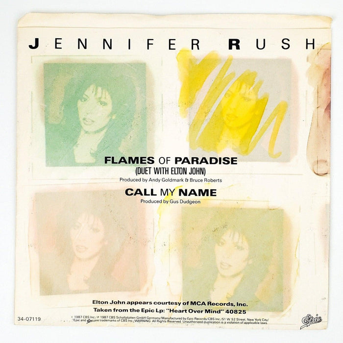 Jennifer Rush Flames of Paradise w/ Elton John Record 45 Single 15-08471 1987 2