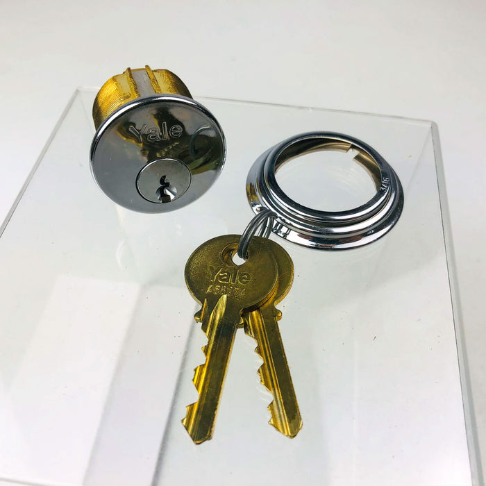 Yale Mortise Cylinder 1152 1" US26 Bright Chrome Collar Keys New Old Stock NOS