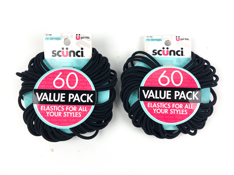 120-PK Scunci No Damage Ponytail Holder Elastics Rubber Bands Black 21190