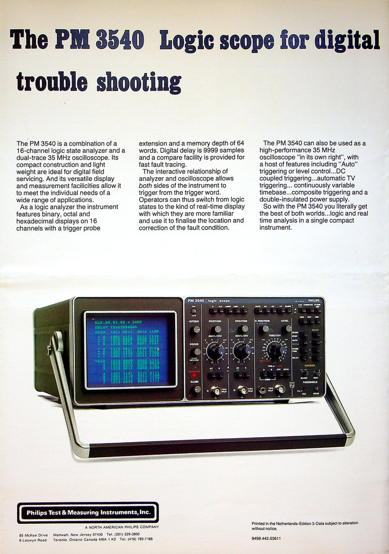 Philips PM Line Oscilliscope Brochures PM 3263, 3212, 3540 & More Lot of 4