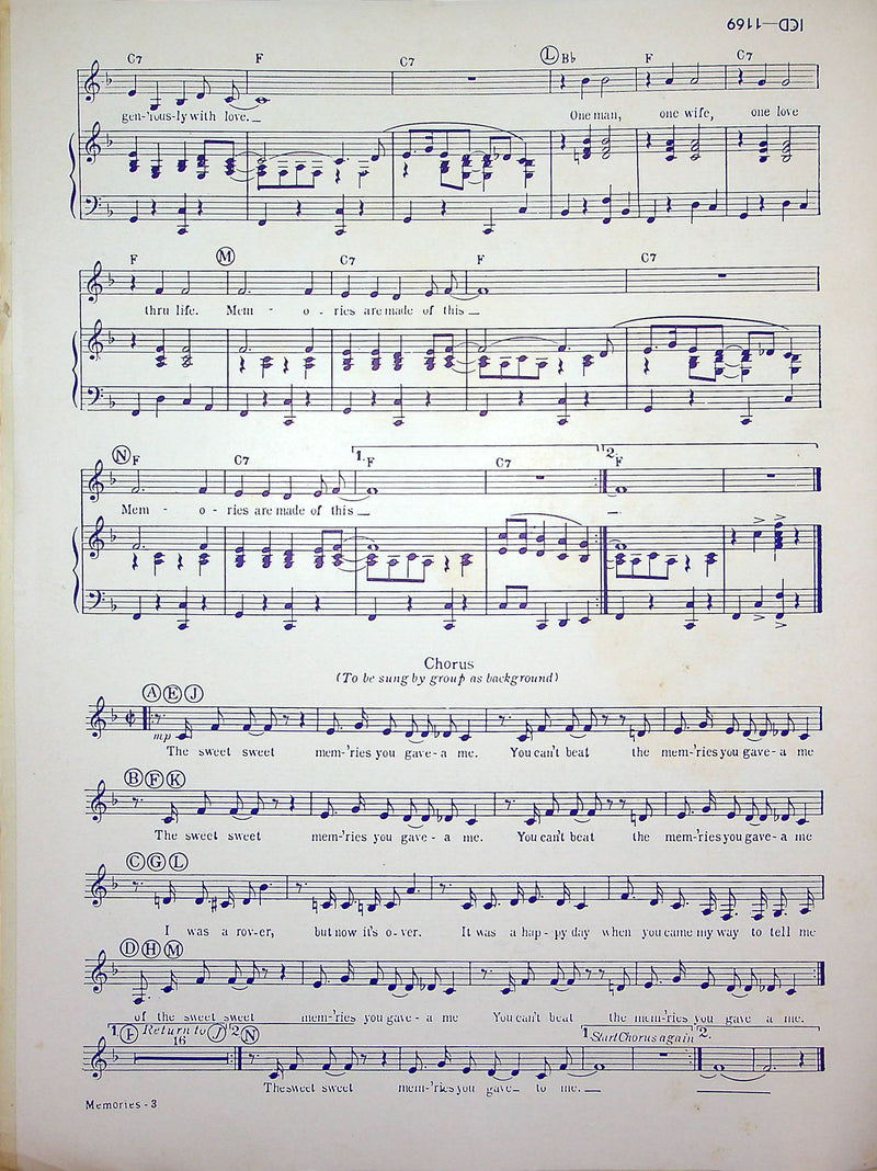 Sheet Music Memories Are Made Of This Dean Martin Terry Gilkyson Rich Dehr 1955 3