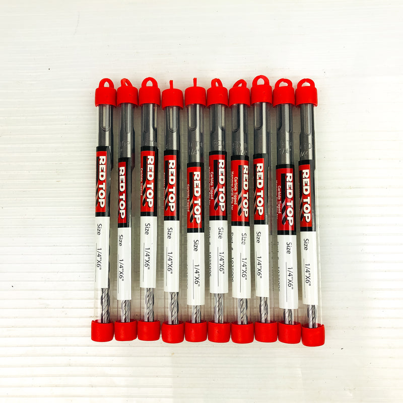 10pk Hammer Drill Bit 1/4"x6" SDS Plus Carbide Tipped 3.75" LOC Concrete Rotary