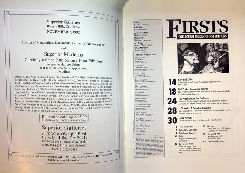 Firsts Magazine October 1992 Vol 2 No 10 Collecting H.G. Wells