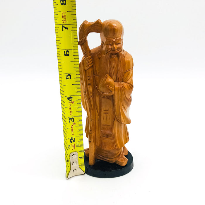 Hand Carved Wood Confucious Statue Figurine Bearded Immortal Chinease Vintage