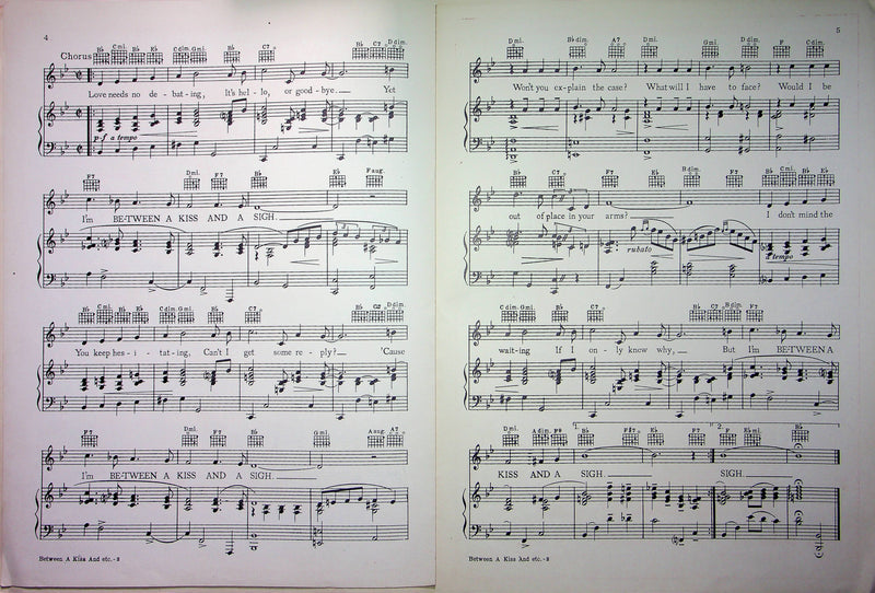 Bing Crosby Sheet Music Between A Kiss And A Sigh 1938 John Burke Arthur Johnsto 3
