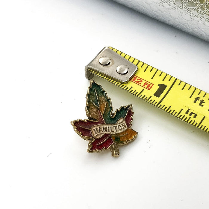 Hamilton Canada Lapel Pin Leaf Shaped Outline Canadian Red Green Yellow 4