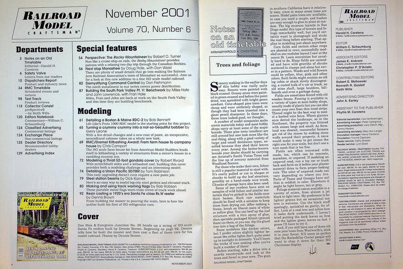 Railroad Model Craftsman Magazine November 2001 Vol 70 No 6 Resin Casting HO