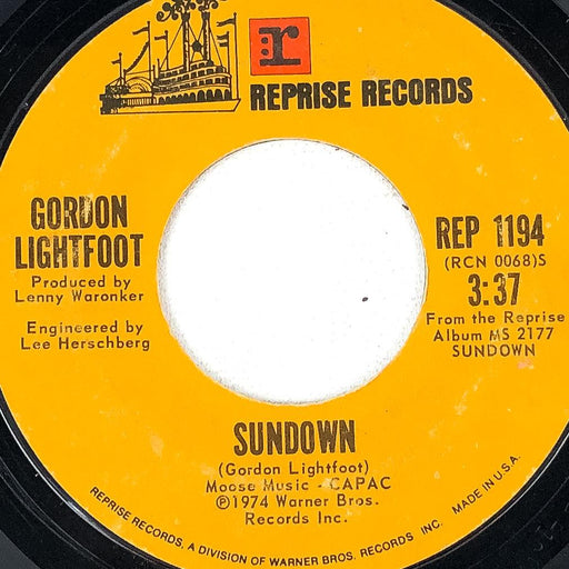 Gordon Lightfoot 45 RPM 7" Record Sundown / Too Late For Prayin' Reprise 1974 1