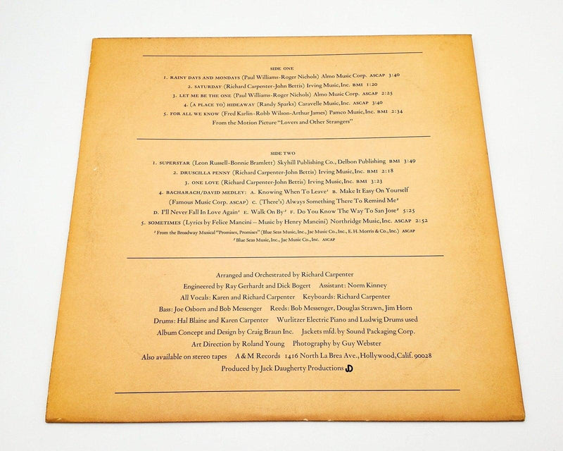 Carpenters Carpenters 33 RPM LP Record A&M 1971 SP-3502 2