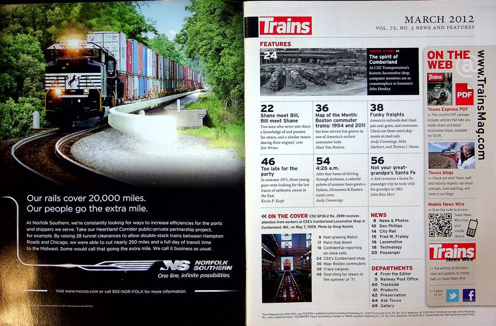 Trains Railroading Magazine March 2012 Vol 72 No 3 Inside CSX's Cumberland Shop