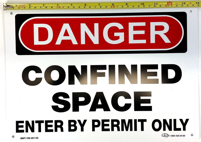 Danger Confined Space Sign Plastic Enter by Permit Only OSHA 14" x 10" 4