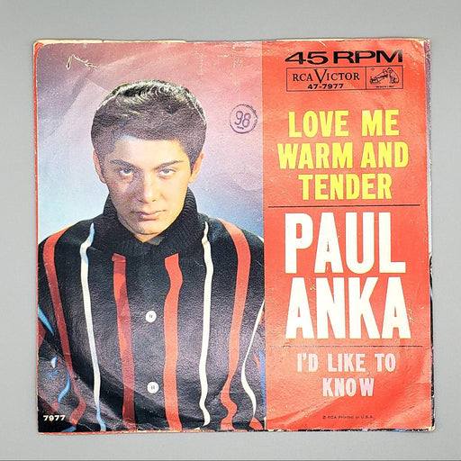 Paul Anka Love Me Warm And Tender Single Record RCA Victor 1962 47-7977 1