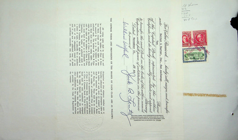 Reiter Dairy Company Stock Certificate Bond Scripophilly Akron Ohio 1966 No 290