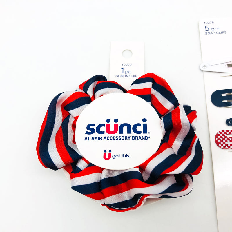 12-Piece Scunci Scrunchie Snap Clips Pins 4th of July Labor Day Summer Holiday
