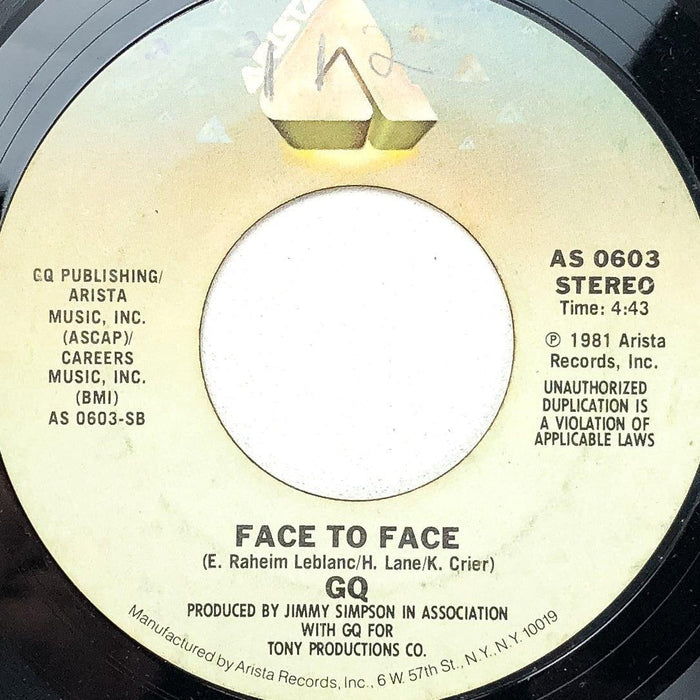 GQ 45 RPM 7" Single Shake / Face To Face Record Arista AS 0603 1