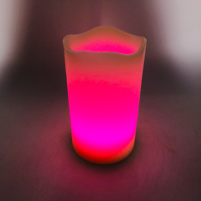 Flameless LED Glo-Candle Rainbow Wax Pillar No Flame Fire Melted Edge Remote 6" 9