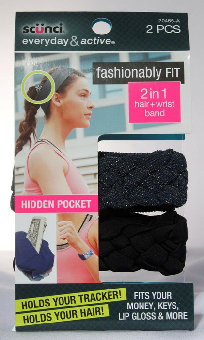 6-pcs Scunci Wrist Band Hair Tie Ponytailer Bracelet Hidden Key Pocket 20455-A