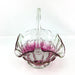 Vintage Glass Basket Clear Iridescent Cranberry Red Fruit Pattern Pressed 11" 3