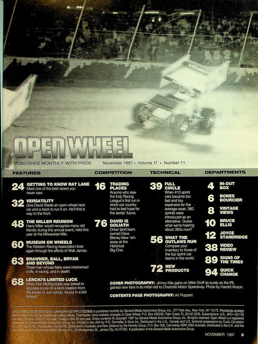 Open Wheel Magazine November 1997 Vol 17 # 11 Indy Racing League